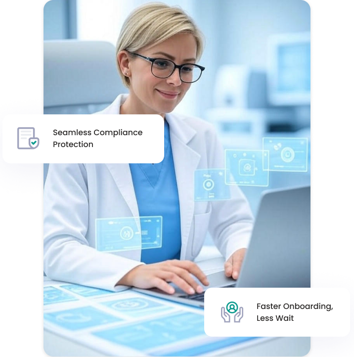 Credentialing dashboard showing CAQH and payer enrollment status